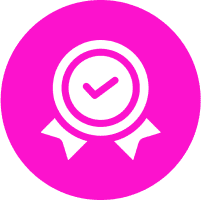 Pink circle with award badge