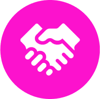 White handshake symbol in pink circle
