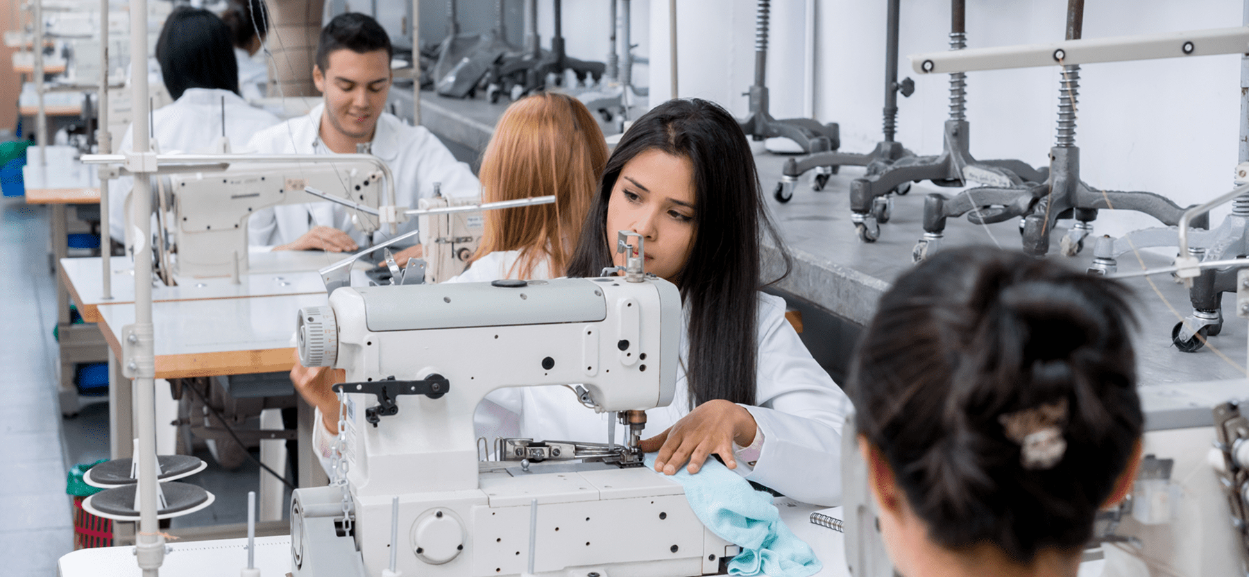 People working in a sewing factory.